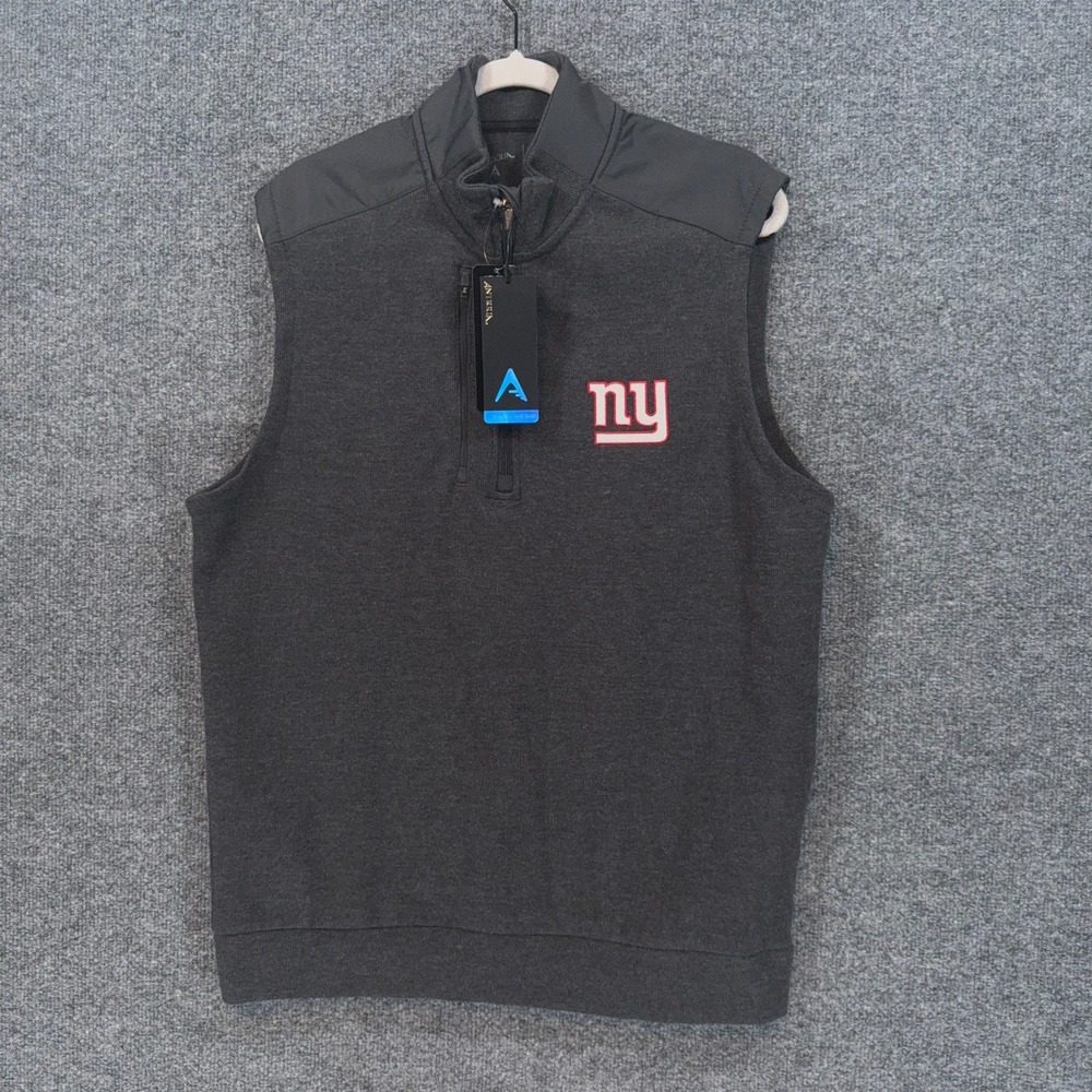 New York Giants Vest Men Large Gray Antigua Challenger Vest Pullover 1/4 Zip NEW